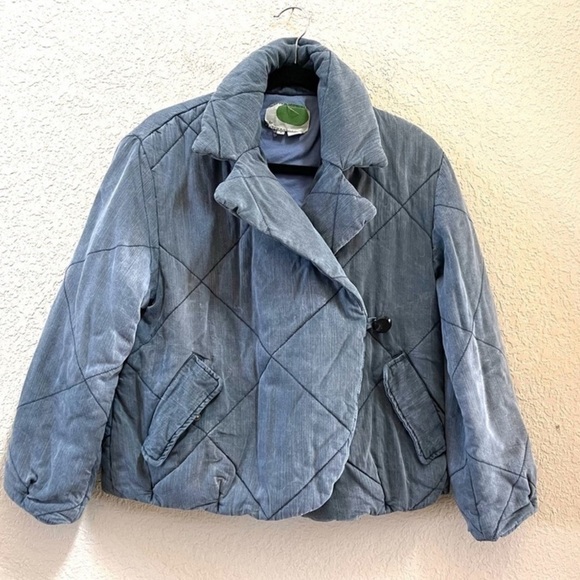Anthropologie Jacket Brodie Quilted Puffer Chambray Cropped Casual Boho Blue M - Picture 2 of 12